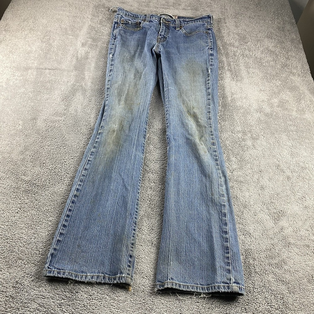 THRASHED Levis 515 Boot Cut Jeans Womens 10 Long Blue Medium‎ Wash Mid Rise